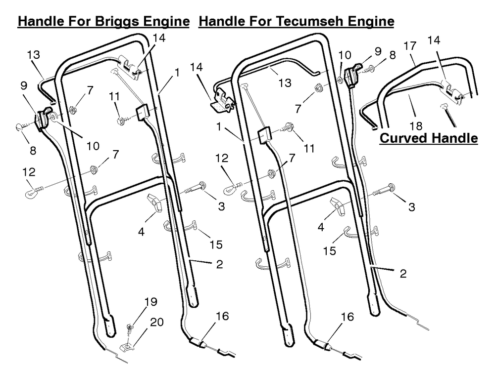 Handle For Briggs And Tecumseh Engine Diagram and Parts List for 22255D 1996 Briggs and Stratton Lawn Mower